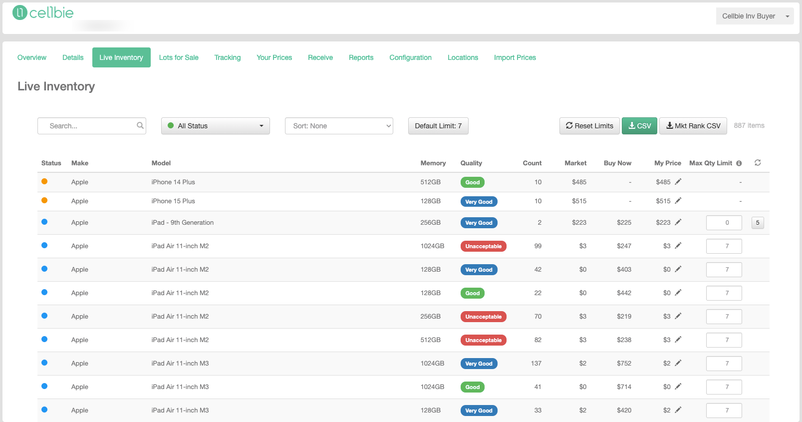 Live Inventory — search, sort, and filter across all available supply.