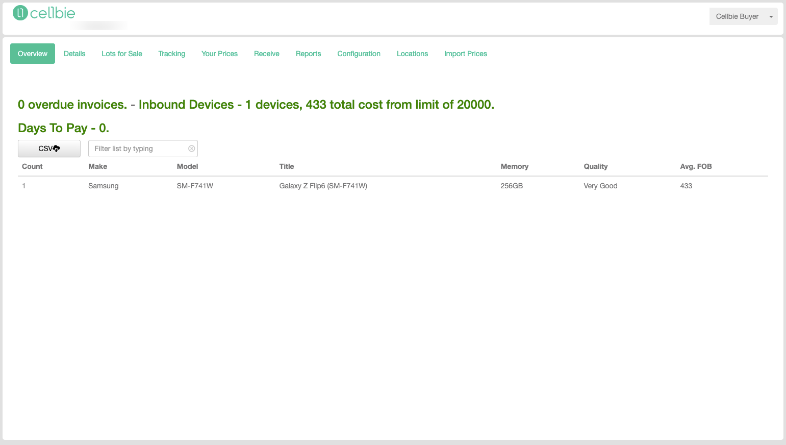 Overview tab showing inbound devices table, live supply alerts, and Recently Quoted section.