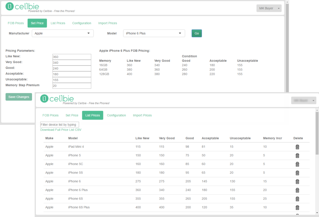 Purchaser – Price Tabs Combined